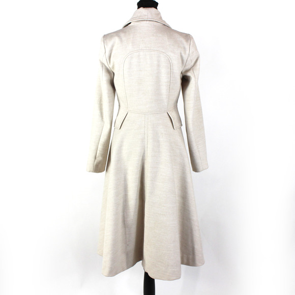 Anthropologie Evaline Textured Coat Natural Oatmeal Shawl Collar A Line Midi 0 - Picture 6 of 8